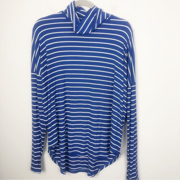 MICHAEL KORS | NEW Royal Blue/White Striped Ribbed Turtleneck Women’s Size Large - Picture 1 of 10